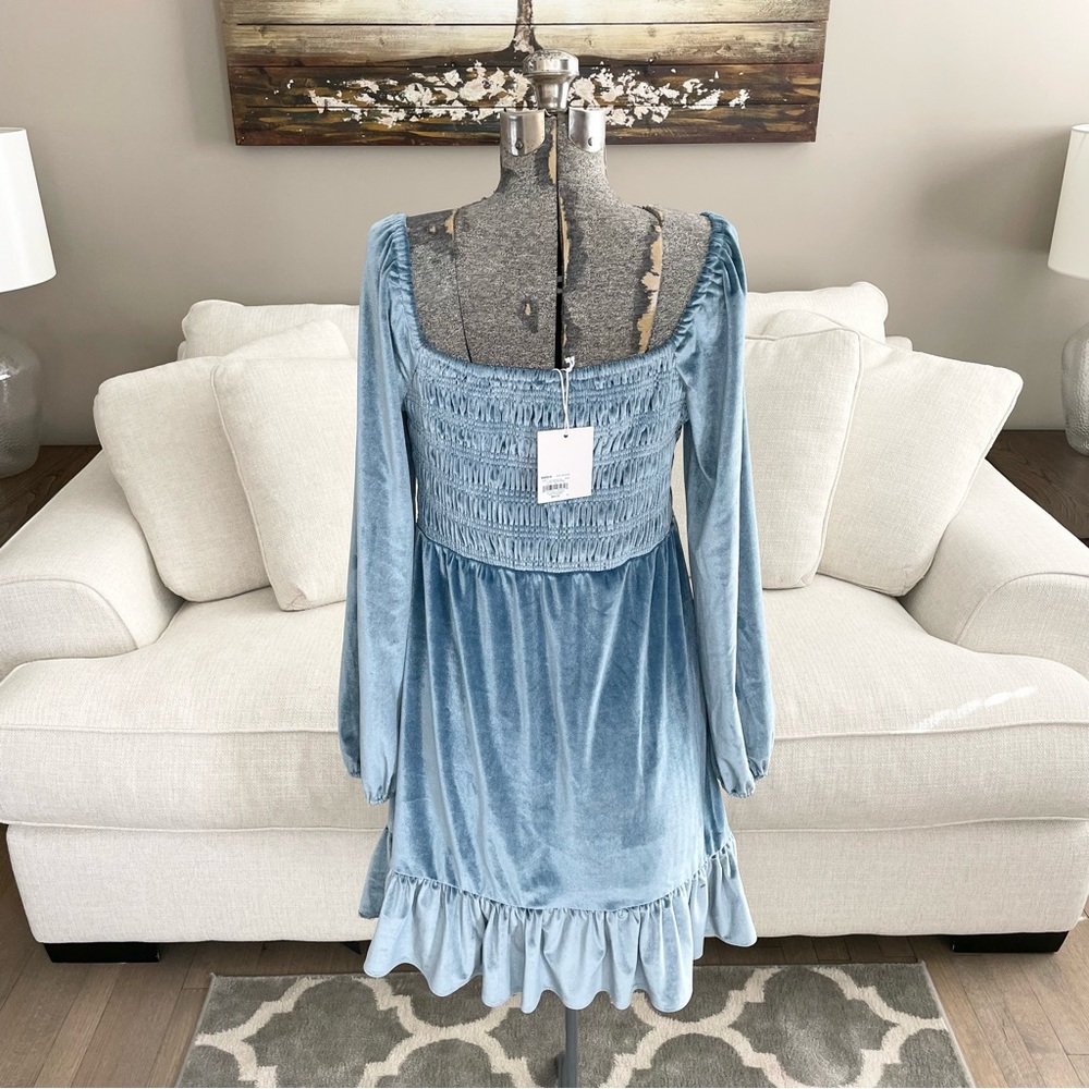 XS S M L XL XXL NWT LC Lauren Conrad blue velvet party babydoll dress - Picture 9 of 13